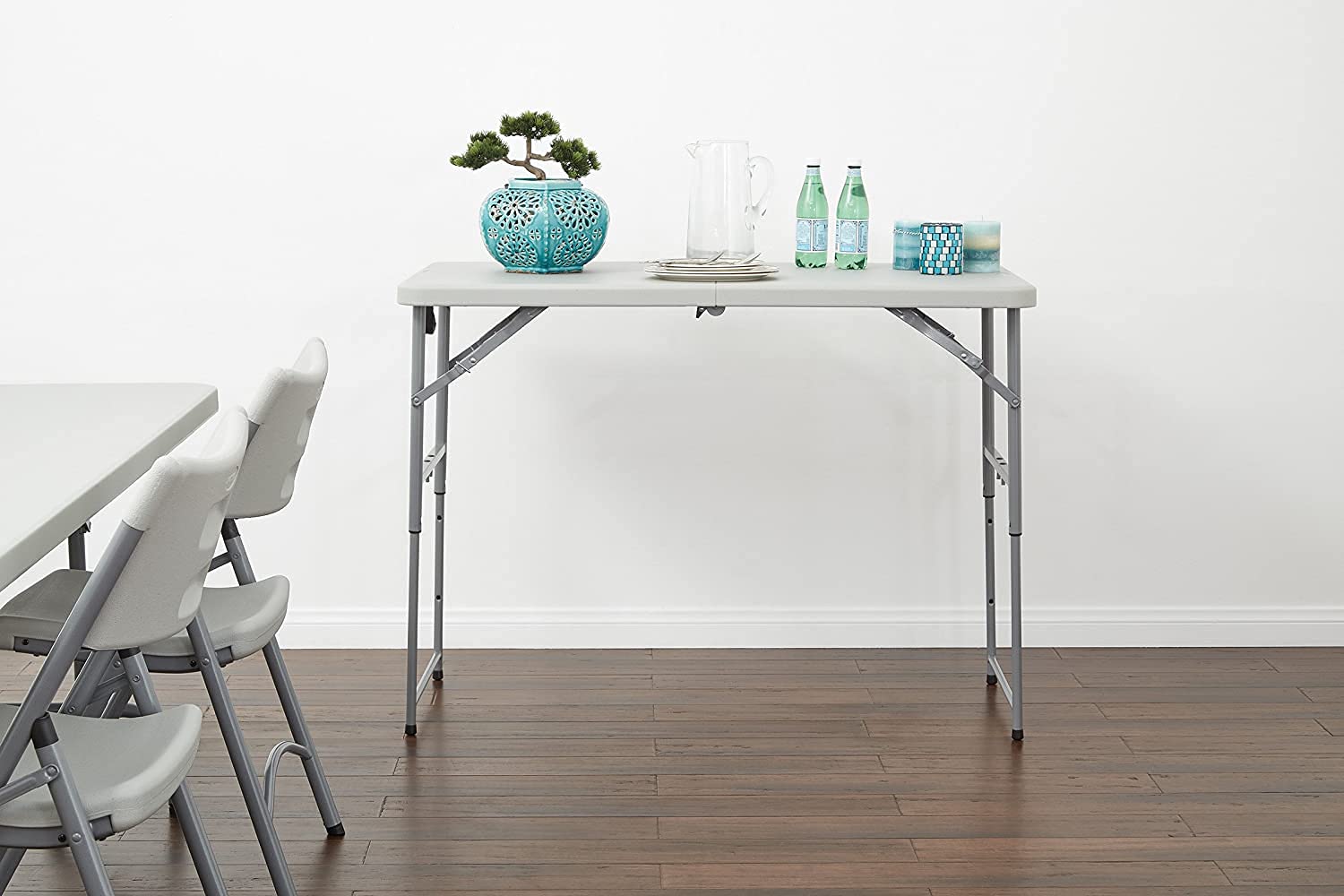 Office Star Products 4-Foot Height-Adjustable Folding Resin Table Light Gray