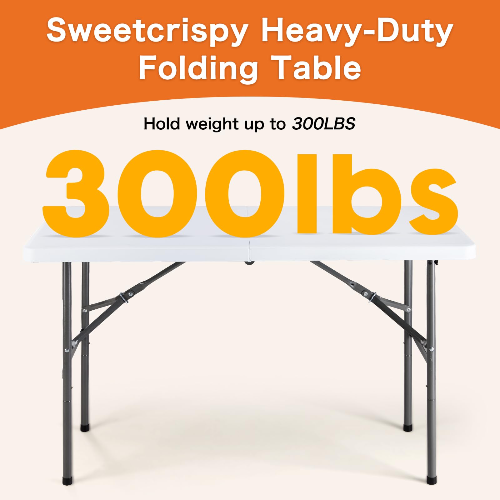 Sweetcrispy 4ft Folding Picnic Table with Carrying Handle Basic White
