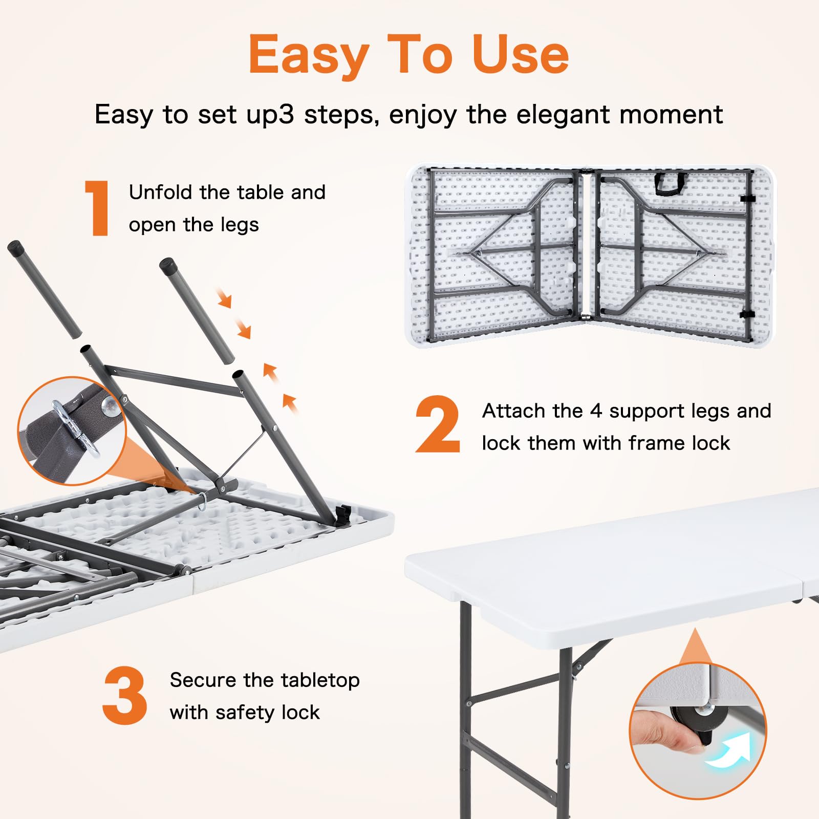 Sweetcrispy 4ft Folding Picnic Table with Carrying Handle Basic White